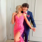 Pink Mermaid V-Neck Sequined Long Prom Dress, Evening Dress With Slit      S4979