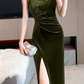 Designed pleated velvet dress for women   S5064