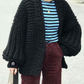 Loose Long Bishop Sleeves Women Hand Knit Chunky Sweater    S3045