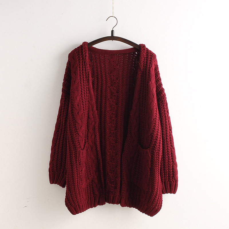 Cable Loose Pockets Knit Long Cardigan      S3046