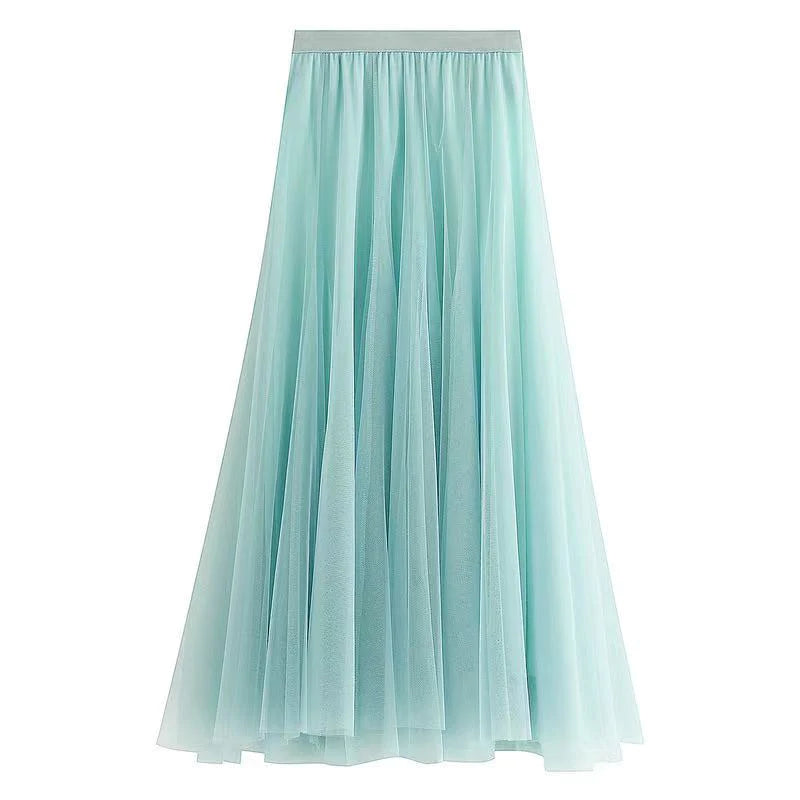 Big swing bouffant ankle-length skirt, high waist slim fairy skirt, net gauze skirt A-line skirt    S2550