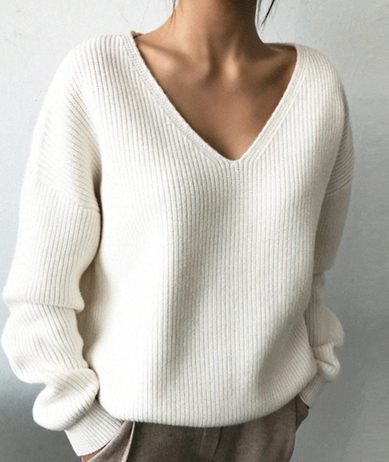 Simple v neck neck sweater long sleeve sweater      S2512