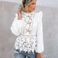 Women Boho Long Sleeve Floral Lace White Tops Blouses Summer Beach Elegant Shirt Party Tops    S2508