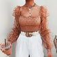 Women Mesh Sheer Blouse Chiffon See-through Long Sleeve Top Shirt Blouse Fashion Organza Shirt     S2506