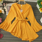 Stylish v-neck irregular top long sleeve flared top     S2533