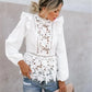 Women Boho Long Sleeve Floral Lace White Tops Blouses Summer Beach Elegant Shirt Party Tops    S2508