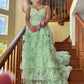 A Line Sweetheart Neck Layered Mint Green Lace Long Prom Dresses with High Slit, Mint Green Lace Formal Graduation Evening Dresses     S7200