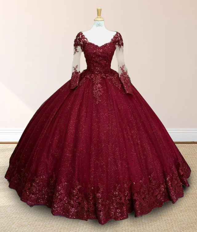 Gorgeous Ball Gown Burgundy Prom Dress Long Evening Gowns     S1203