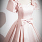 Pink Satin Short Sleeves A-line Long Party Dress, Pink Satin Prom Dress        S7171
