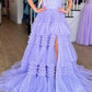 Pink V-Neck Tulle Long Ball Gown      S1373