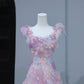 A-Line Purple Pink Tulle Flowers Long Prom Dress, Beautiful Evening Party Dress         S7190
