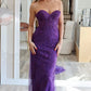Strapless Mermaid Purple Lace Long Prom Dresses, Purple Lace Formal Dresses, Purple Evening Dresses     S7199