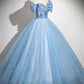 Light Blue Tulle Sequins Long Prom Dress, Lovely A-Line Evening Party Dress        S7193