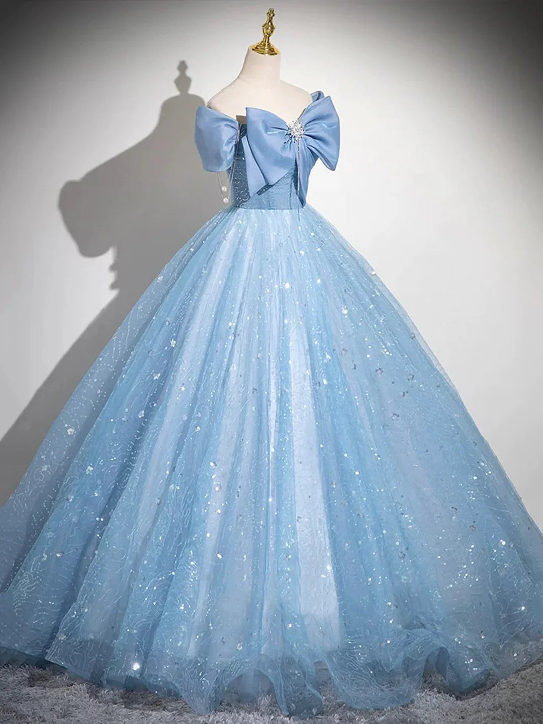 Light Blue Tulle Sequins Long Prom Dress, Lovely A-Line Evening Party Dress        S7193