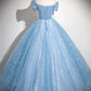 Light Blue Tulle Sequins Long Prom Dress, Lovely A-Line Evening Party Dress        S7193