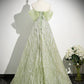 Green Tulle Sequins Long Prom Dress, Beautiful Off the Shoulder Party Dress         S7191