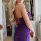 Strapless Mermaid Purple Lace Long Prom Dresses, Purple Lace Formal Dresses, Purple Evening Dresses     S7199