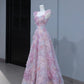 A-Line Purple Pink Tulle Flowers Long Prom Dress, Beautiful Evening Party Dress         S7190