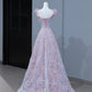 A-Line Purple Pink Tulle Flowers Long Prom Dress, Beautiful Evening Party Dress         S7190