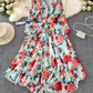 French elegant dress spring dress with bow tie collar slim fit long swing chiffon holiday dress R0351