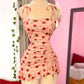 Pink Fresh Small Floral Sling Waist Short Skirt Homecoming Dress R3110