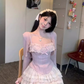 Pure desire design lace suspender top 2025 sweet and spicy a-line skirt suit R1316