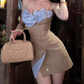 French retro striped flower suspender skirt 2025 slim waist hip short skirt R1306