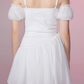 White Moonlight Pleated Tie Waist Off-Shoulder Puff Sleeve Dress R5253