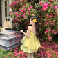 Holiday style beautiful yellow suspender top a-line skirt two-piece suit R0882