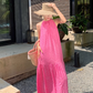 French lace hollow rose red sleeveless halter neck temperament long dress holiday style dress R0198