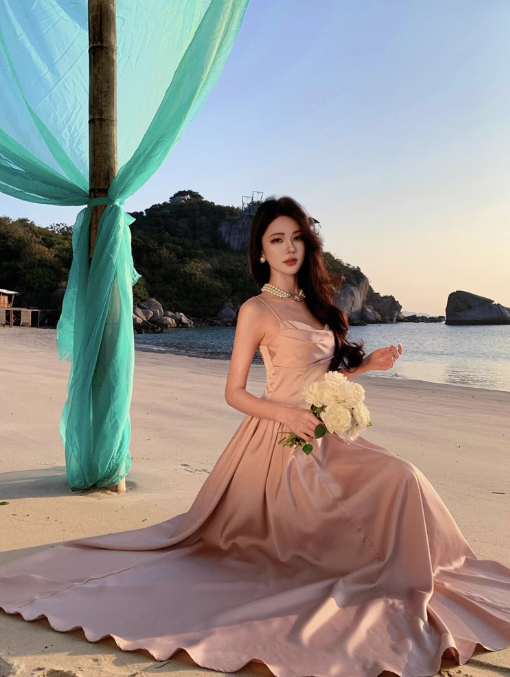 French style temperament waist suspender dress 2025 a word big swing skirt high-end dress R1546