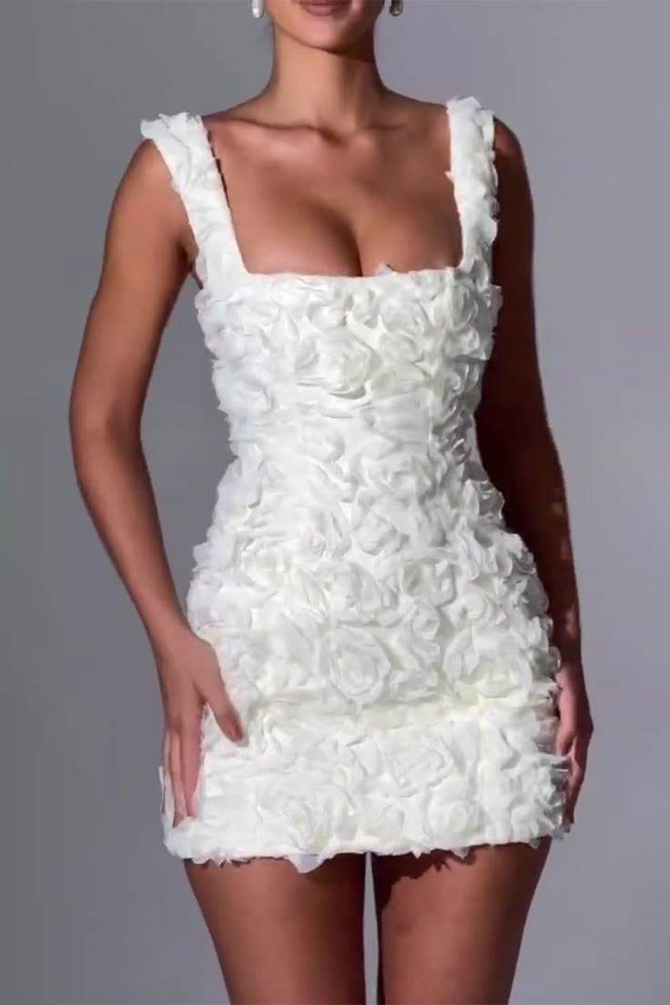 White suspenders three-dimensional pattern slim A-line skirt homecoming dress R2552