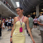 Light yellow halter neck slim waist slim fit sexy hip skirt homecoming dress R3783