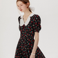 Baby collar floral dress French style black dress petite short dress female summer new style R3561