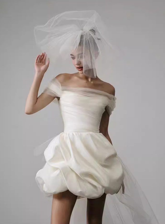 French White Satin One Shoulder Evening Gown Homecoming Dress R2978