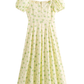 2025 Summer New French Square Neck Puff Sleeve Small Fresh Floral Long Dress R0958