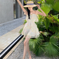 French style holiday sweet halter neck dress super fairy slim beach dress short style R1625