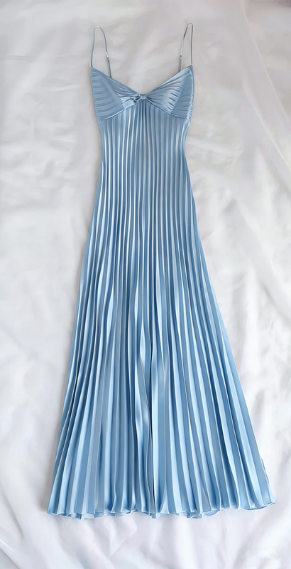 Vintage champagne pleated party evening gown         S7106