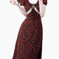 2025 Summer New French Red Cherry Floral Square Neck Short Sleeve Long Dress R0930
