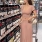 Pure desire style U-neck straight shoulder T-shirt 2025 temperament A-line skirt suit R1396