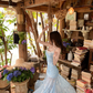 Blue floral suspender dress, elegant waist and hip fishtail skirt R0630