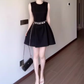 Hepburn style black vest dress gentle temperament waist A-line short skirt women R0845
