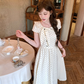 Long waist polka dot short-sleeved dress for women summer French retro temperament skirt R4626