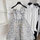 Blue and white porcelain floral tube top long skirt high-end heavy waist dress R2062