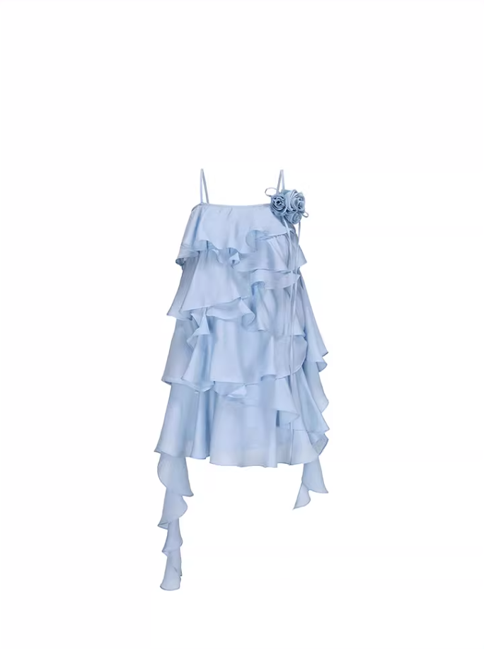 Sweet layered wave suspender skirt new style stylish age-reducing skirt R3380