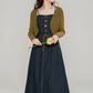 Knitted cardigan with denim suspender dress new high-end suit skirt two-piece set R2400