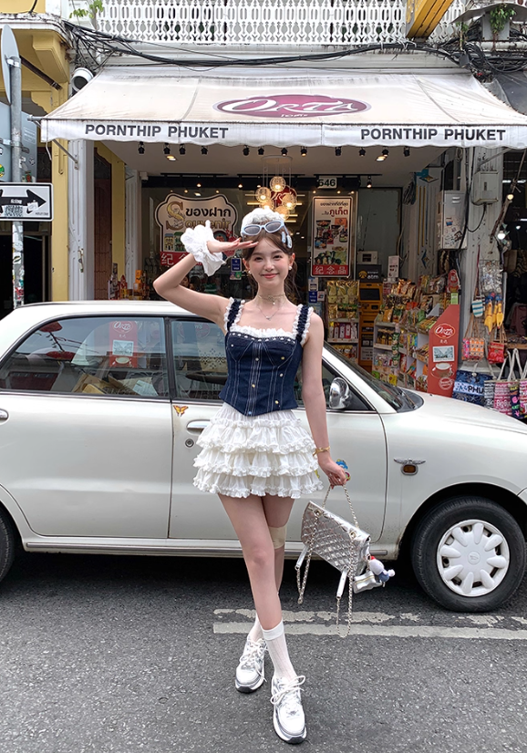 Short white high waist A-line cake skirt for women summer tall and slim skirt R4867