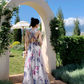 Green halo halter neck backless dress for seaside vacation R1597