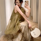 New Chinese style temperament holiday beach long skirt mesh tie-dye fake two-piece dress R1698