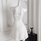 French seaside suspender dress white beautiful lace fishtail dress long skirt R2019